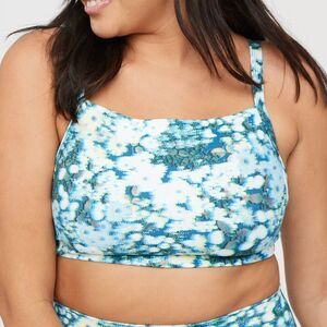 Aerie Offline Printed 3D Square Neck Sports Bra Blue Floral Size Large Unlined